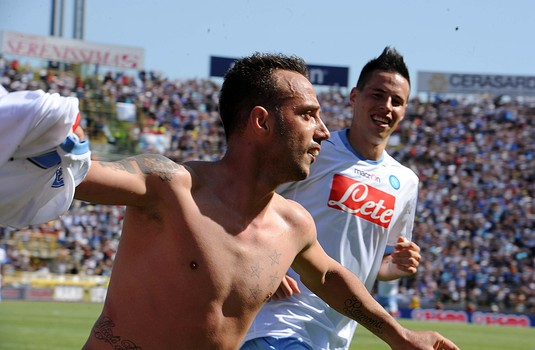 L'esultanza di Mascara dopo il suo 1° gol nel Napoli