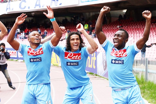 L'esultanza di Zuniga, Cavani ed Armero